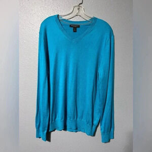 Banana Republic Mens Long Sleeve V Neck Silk Cashmere Blend Sweater Aqua Blue LG